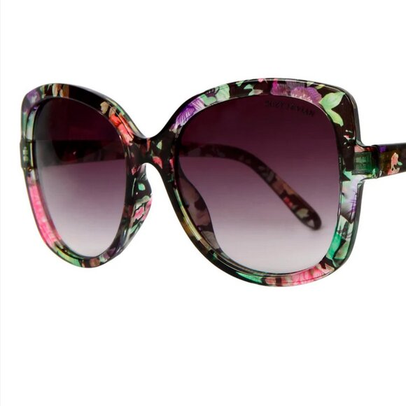 Suzy Levian Women's Black Floral Oversize Lens Sunglasses 60 mm - Picture 1 of 6